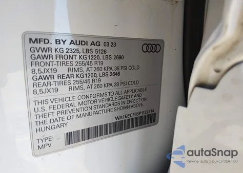 2023 Audi Q3 Premium Plus 45 Tfsi S Line Quattro Tiptronic z USA, uszkodzony, nr VIN WA1EECF35P1122314
